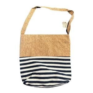 Calypso Studios Womens tote bag with zipper cork and nay stripe